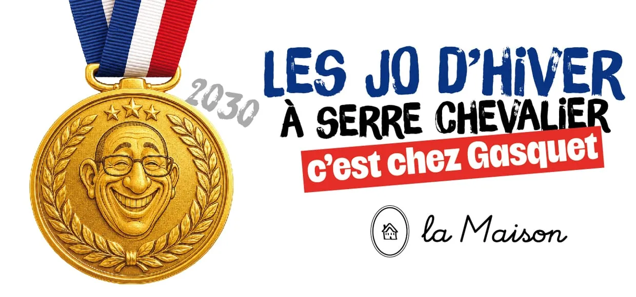 Motif mug La Maison Gasquet — caricature médaille d'or : « Le patron sur le podium, forcément. »